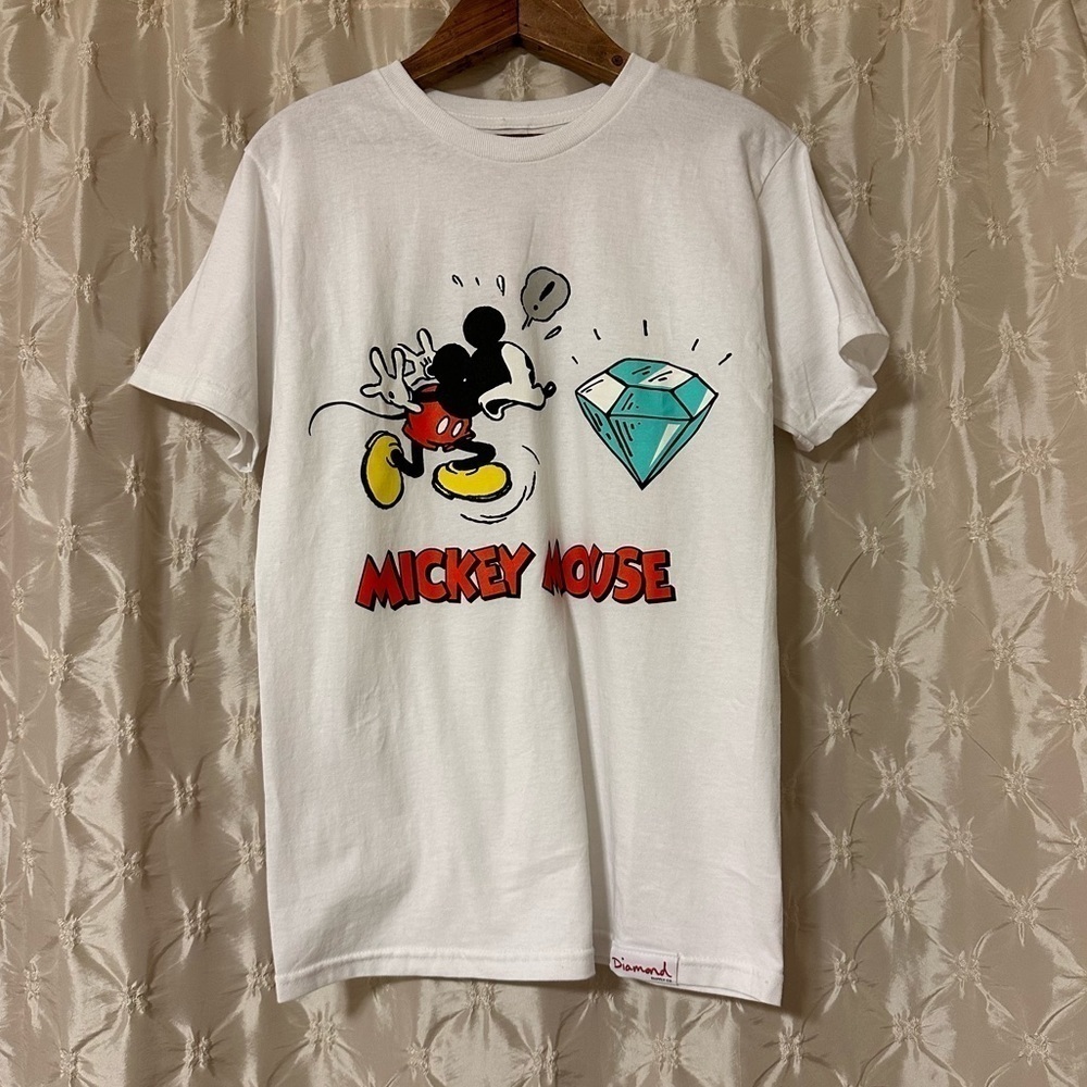 Diamond Supply x Disney Nordstrom Mickey Mouse Unisex White Cotton Tee Shirt